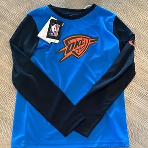 Nike Kids Blue and Black OKC Thunder basketball dry-fit long sleeve tee